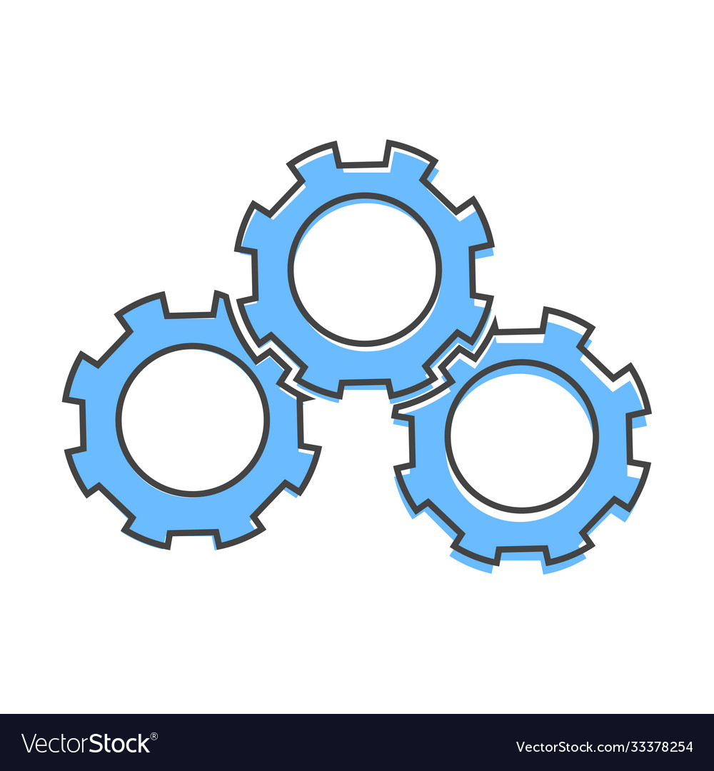 Icon three gears wheel in motion cartoon