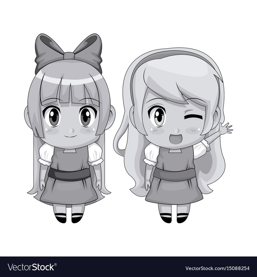 Monochrome Full Body Couple Cute Anime Girl Facial