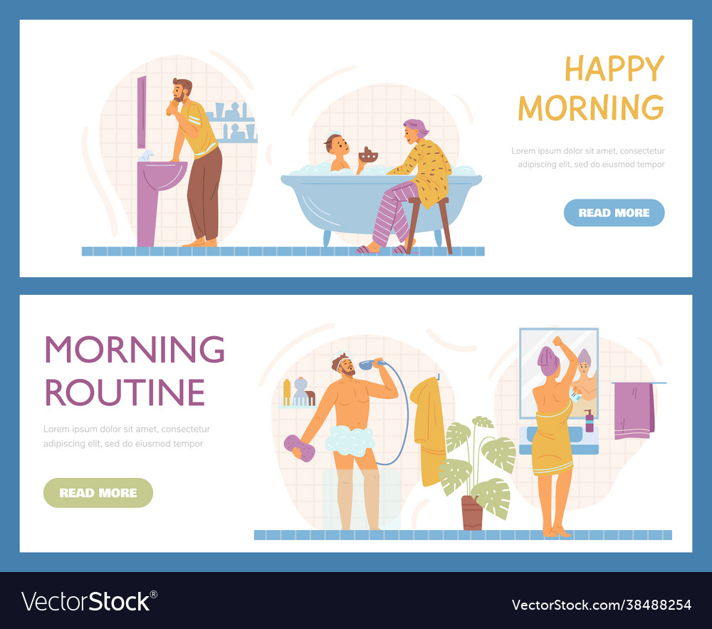 Morning routine websites with people taking shower