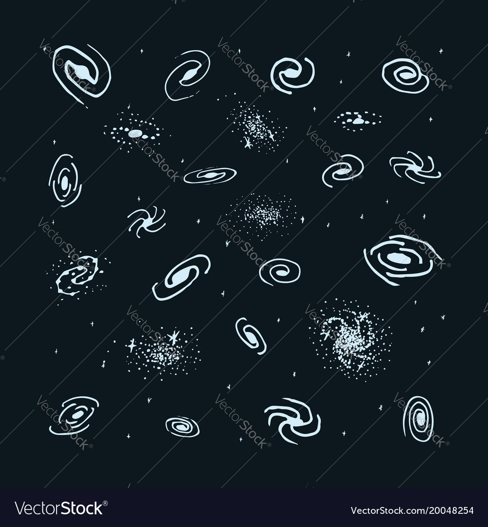 Set hand drawn galaxy spiral galaxy Royalty Free Vector