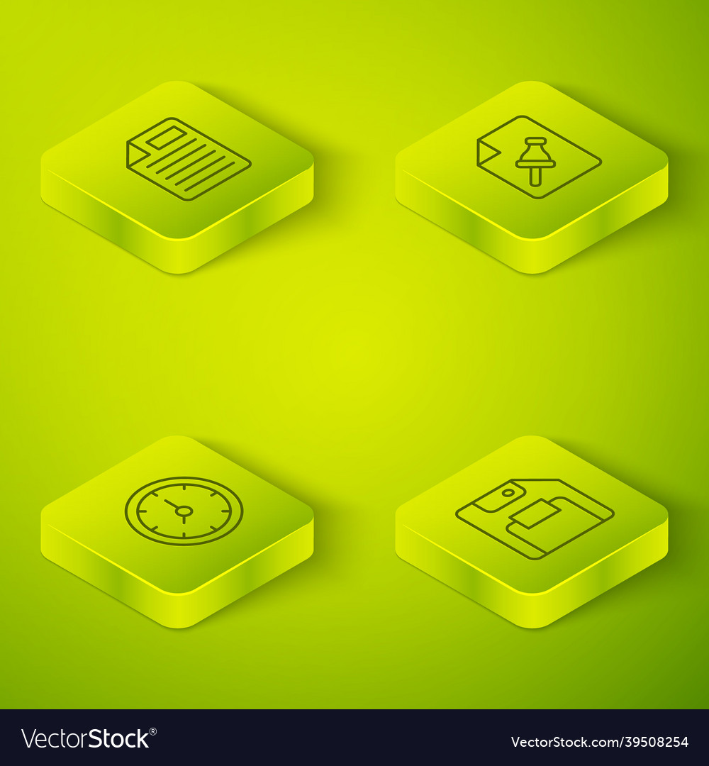 Set isometric line note paper with push button vector image Set isometric line note paper with push button