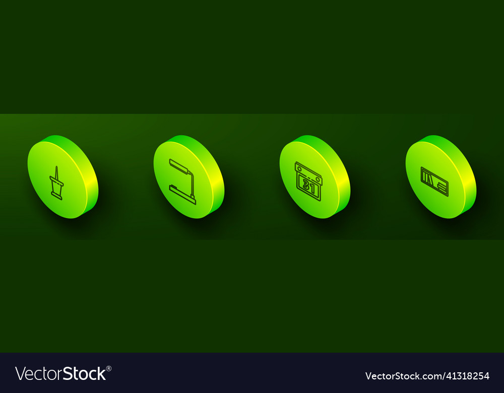 Set isometric line push pin table lamp calendar vector image Set isometric line push pin table lamp calendar