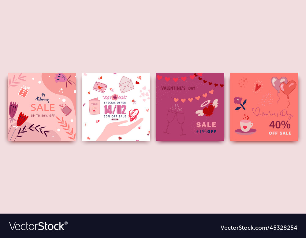 Set of discount cards for valentines day hand