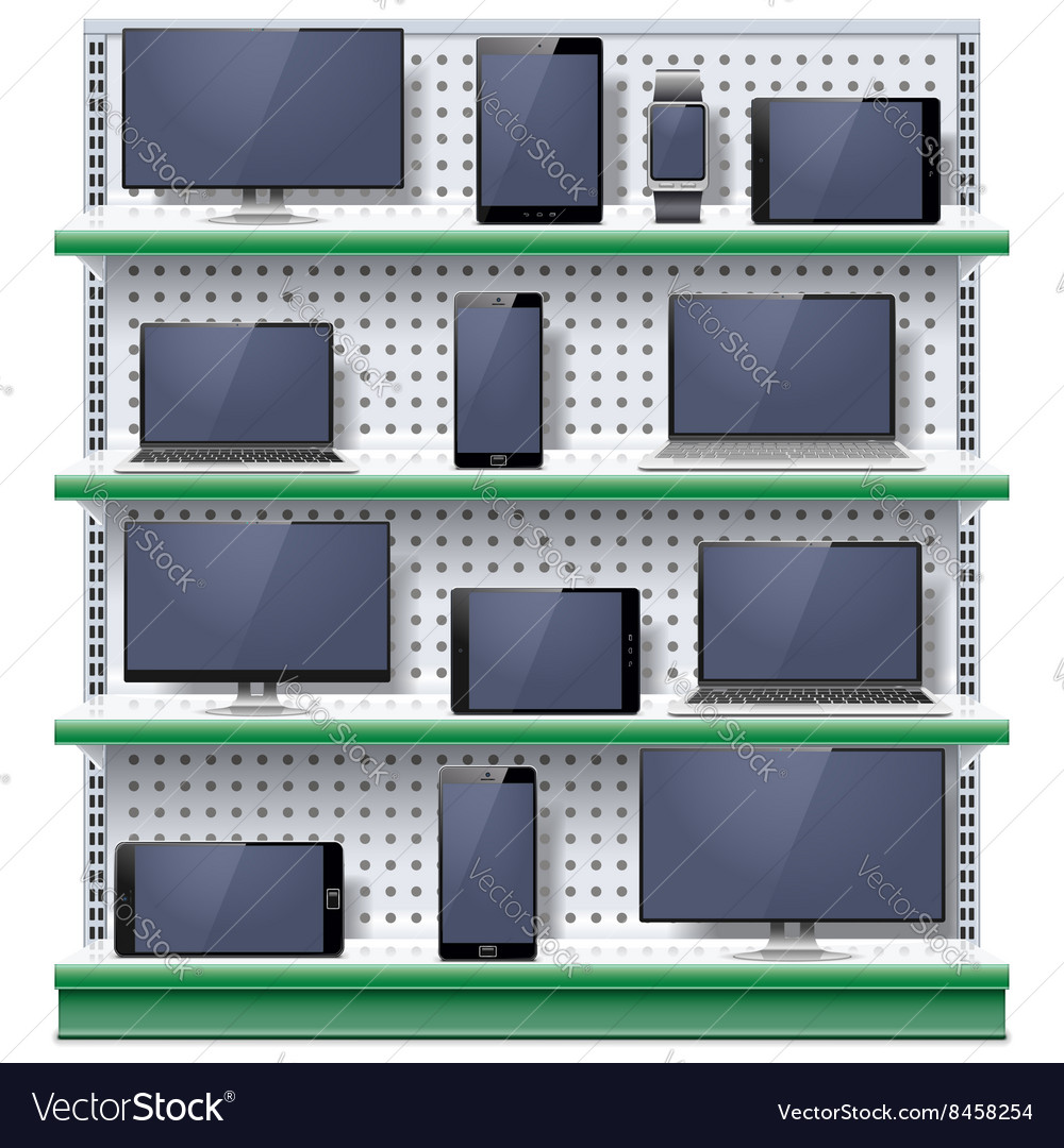 Shelves with Modern Electronic Devices Royalty Free Vector