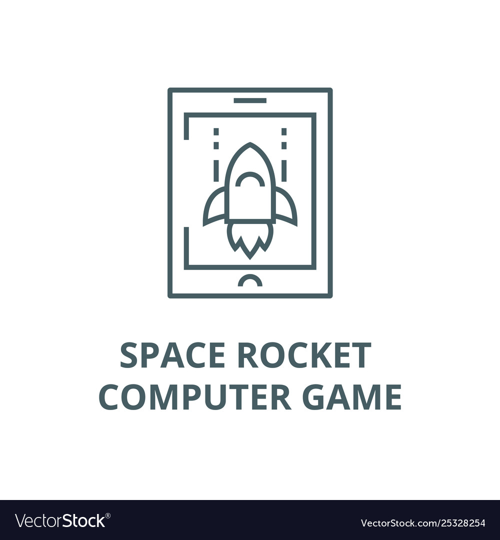 Space rocket computer game line icon vector image Space rocket computer game line icon