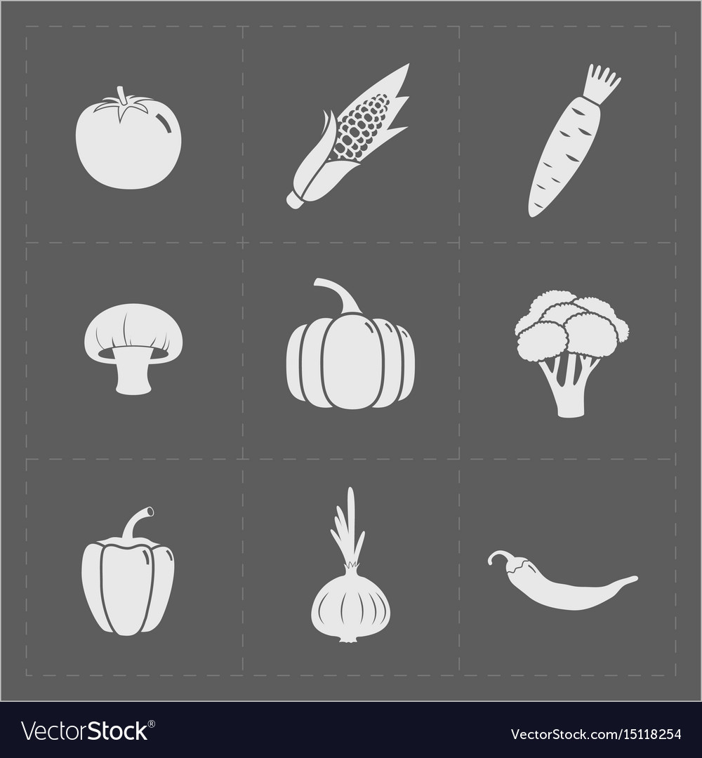 White vegetable icon set on grey background