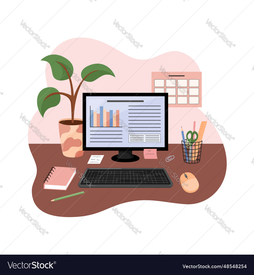 Workplace pc on table computer monitor keyboard