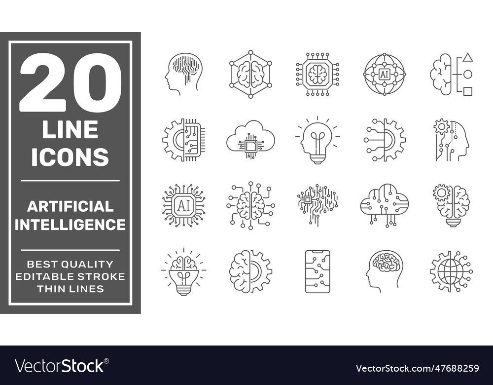 Artificial intelligence outline icon set