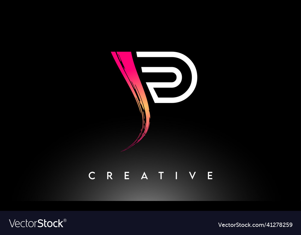 Brush letter p logo design with white outline Vector Image