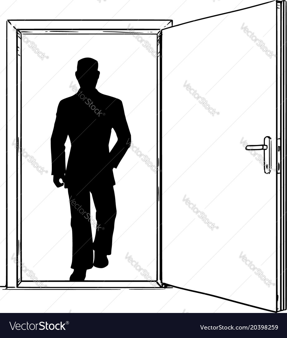 Cartoon Of Open Modern Door And Businessman Vector Image