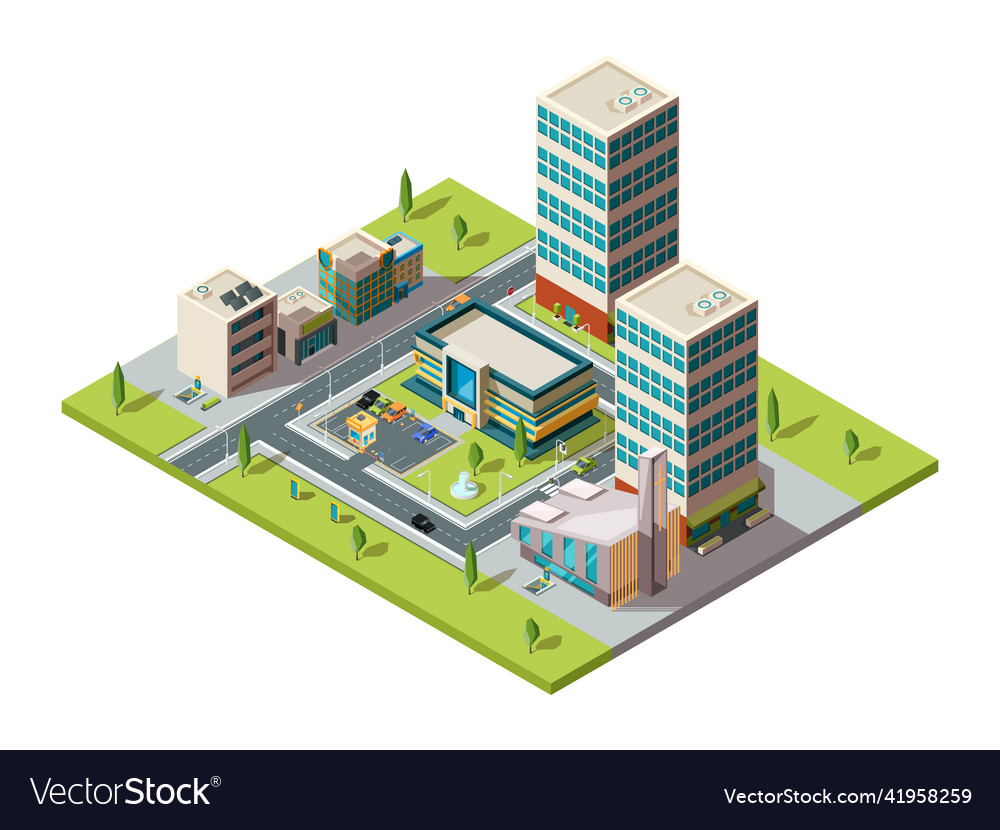 City mall urban isometric landscape with big Vector Image