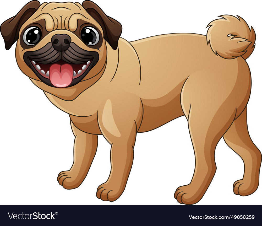 Süße Pug Hund Cartoon isoliert auf weißem Hintergrund