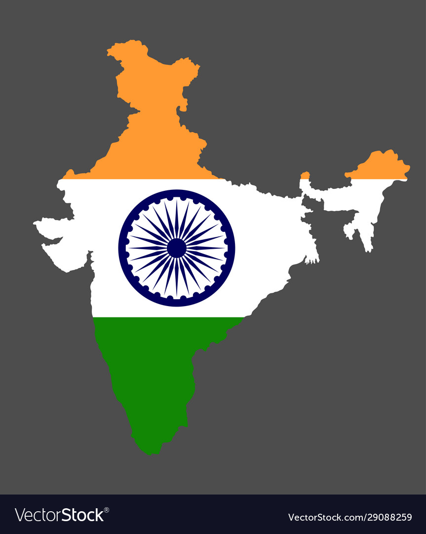 India map silhouette and flag over map Royalty Free Vector