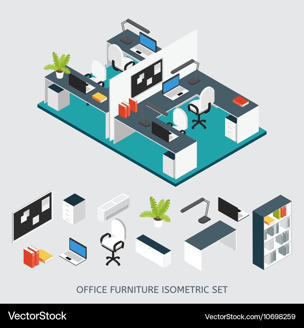 Isometric Interior Office Workplace Composition Vector Image