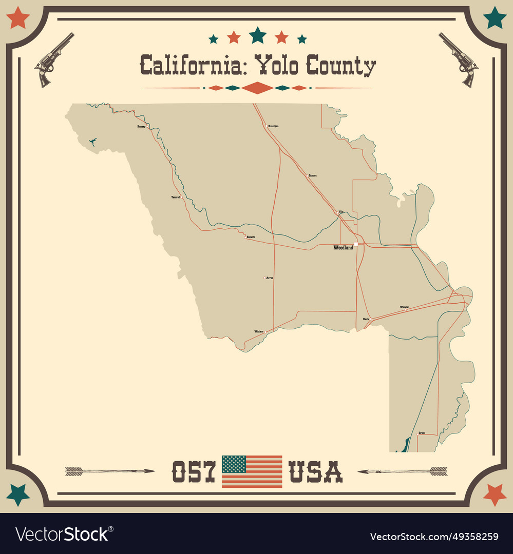 Large And Accurate Map Of Yolo County California Vector Image