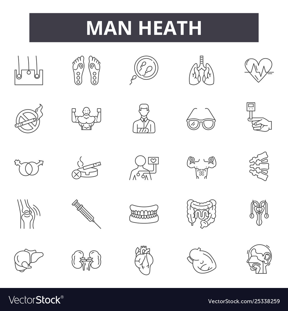 Man heath line icons signs set linear