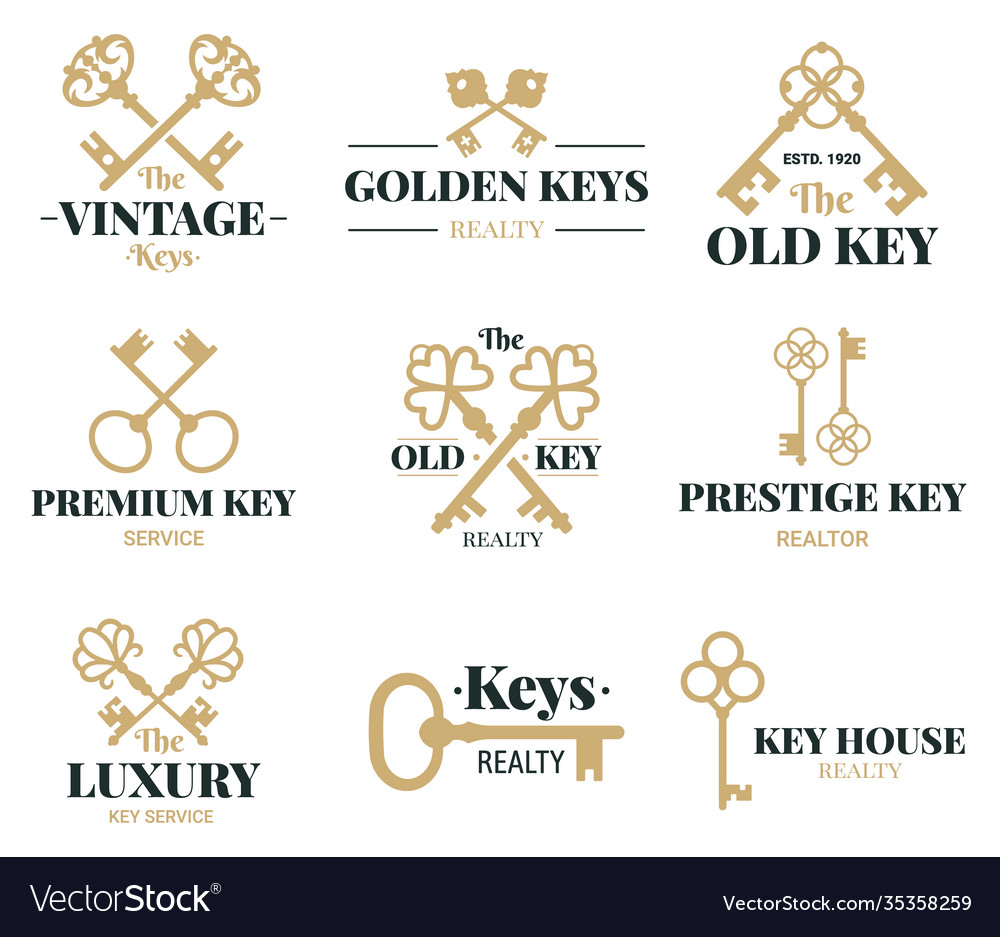 Old keys emblems vintage door labels real Vector Image