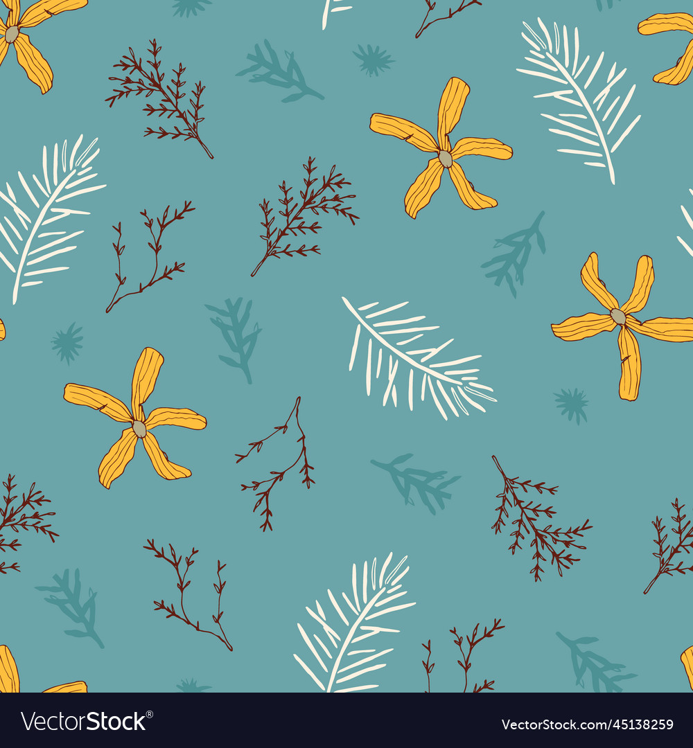 Pressed botanicals seamless pattern vector image Pressed botanicals seamless pattern