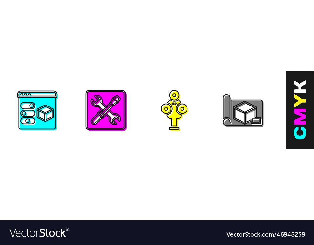 Set 3d printer setting scanner and graphing vector image Set 3d printer setting scanner and graphing