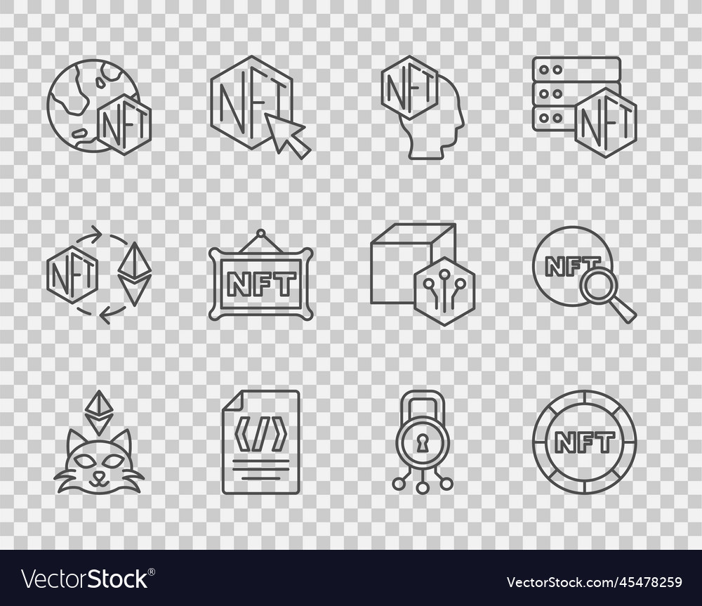 Set line nft digital crypto art binary code cyber vector image Set line nft digital crypto art binary code cyber
