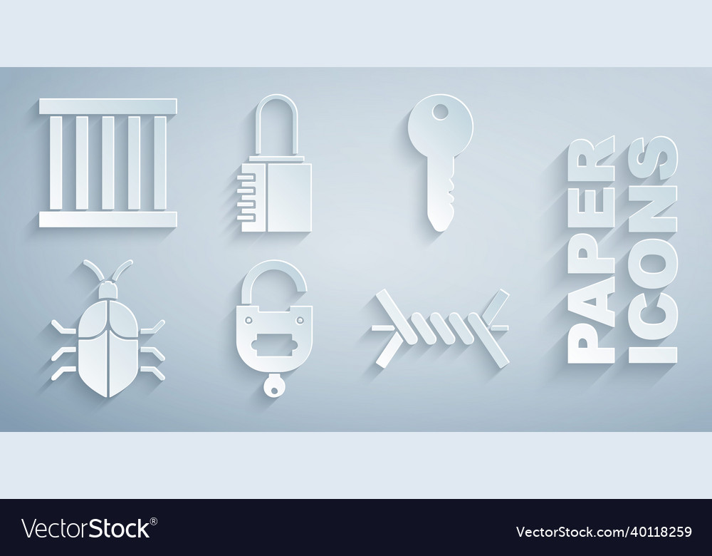Set lock and key system bug concept barbed vector image Set lock and key system bug concept barbed