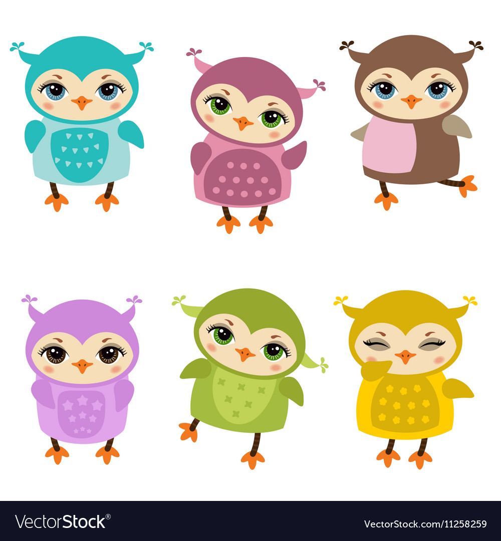 Set of cute owls Royalty Free Vector Image - VectorStock