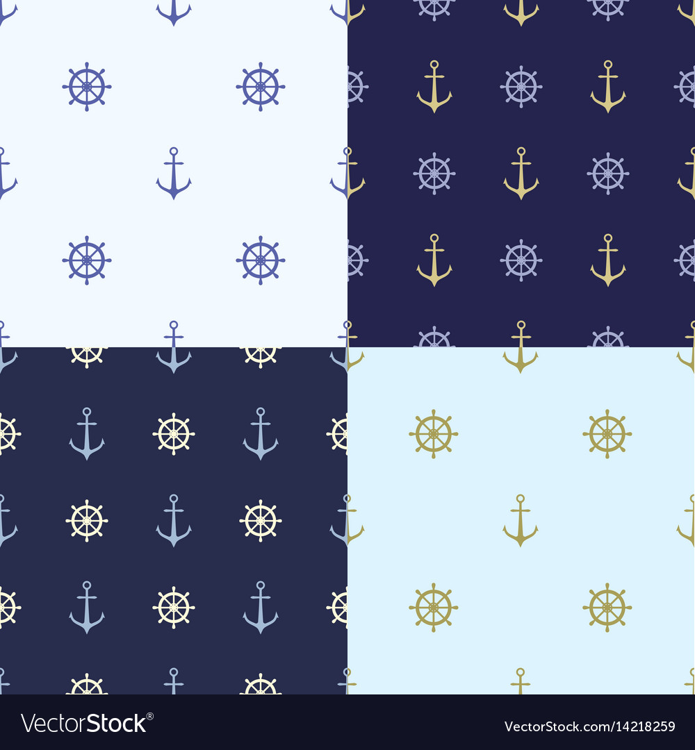 Set of seamless pattern with anchor ship steering