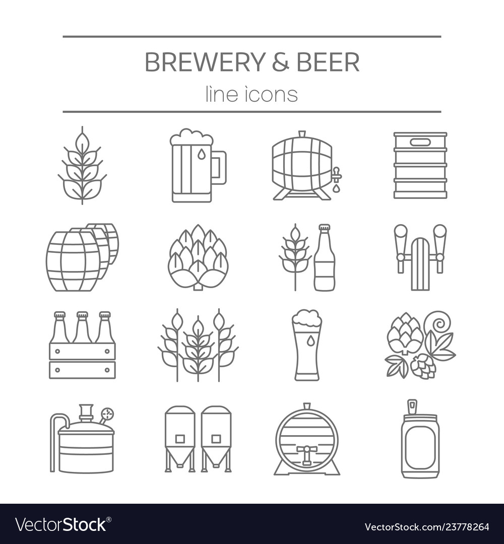 Beer and brewery line icons set Royalty Free Vector Image