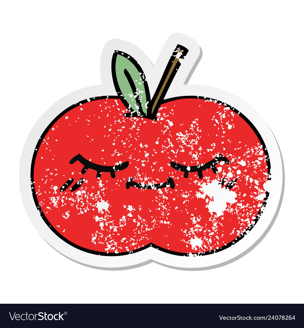 Distressed sticker of a cute cartoon red apple