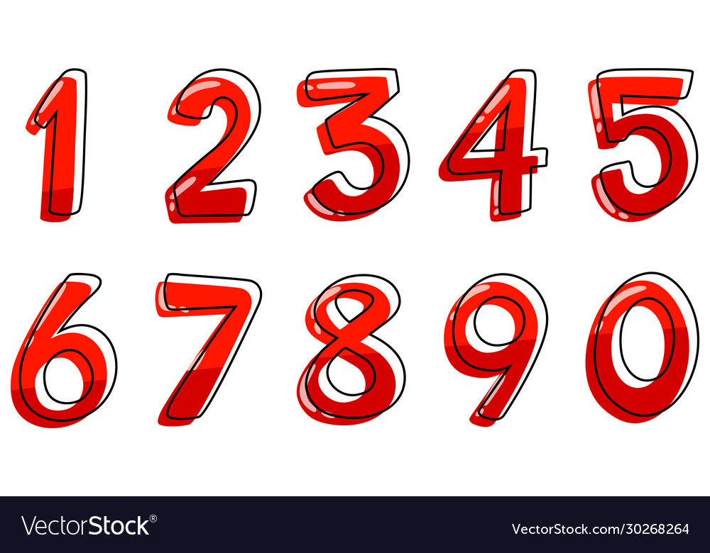 Font design for numbers one to zero on white vector image Font design for numbers one to zero on white