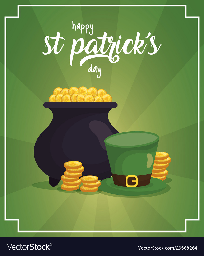 Happy st patricks day card with treasure cauldron Vector Image