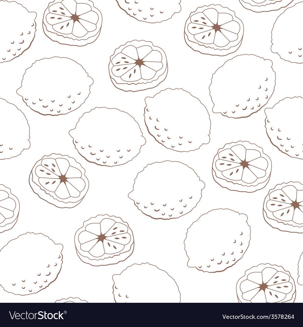Outline seamless pattern with lemons