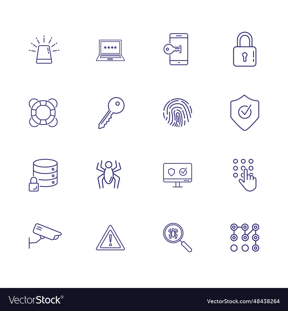 Security system line icon set key locked data vector image Security system line icon set key locked data
