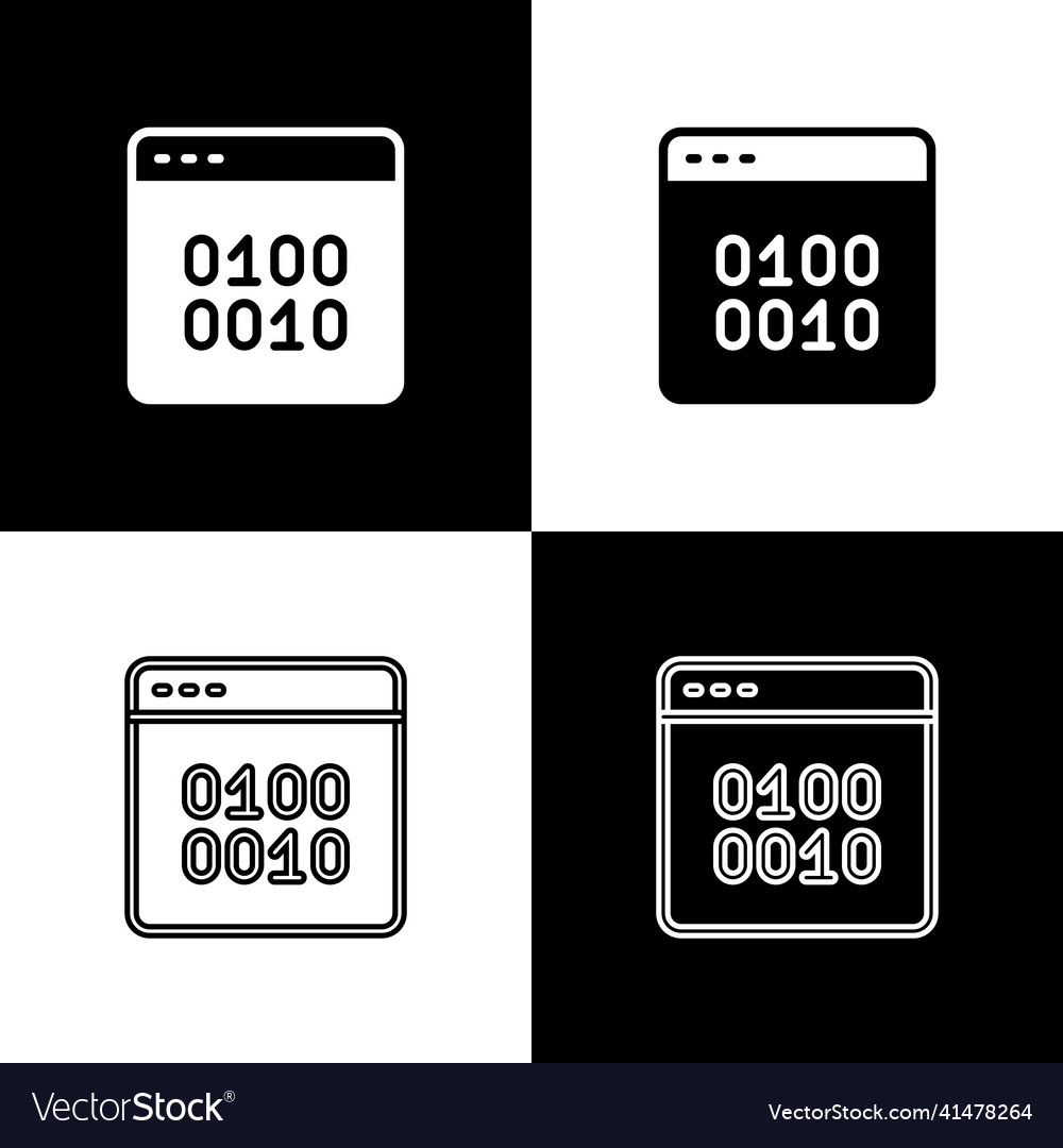 Set binary code icon isolated on black and white