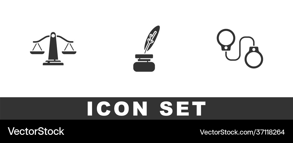 Set scales justice feather and inkwell Royalty Free Vector
