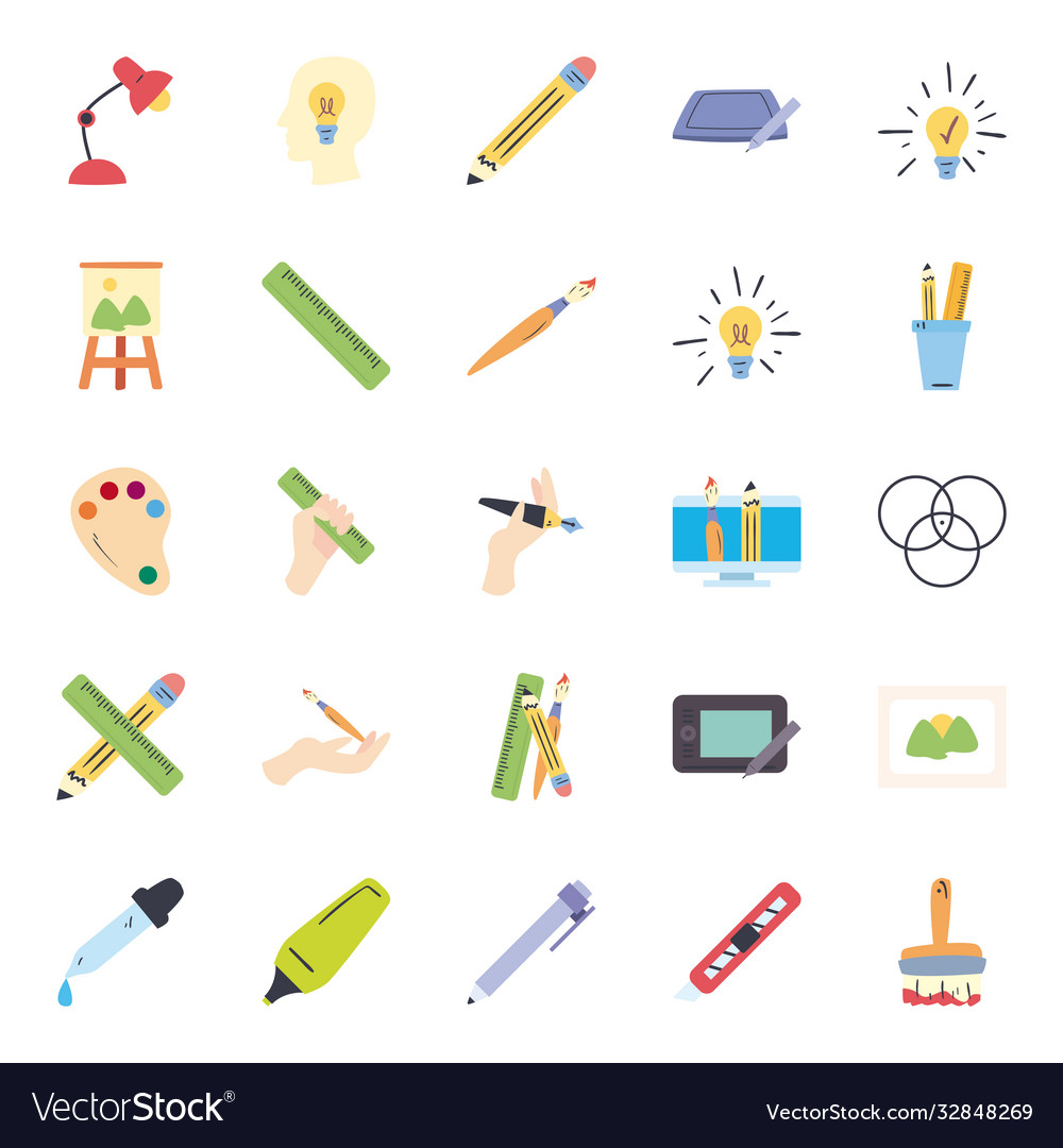 Art And Design Line Fill Style Icon Set Royalty Free Vector