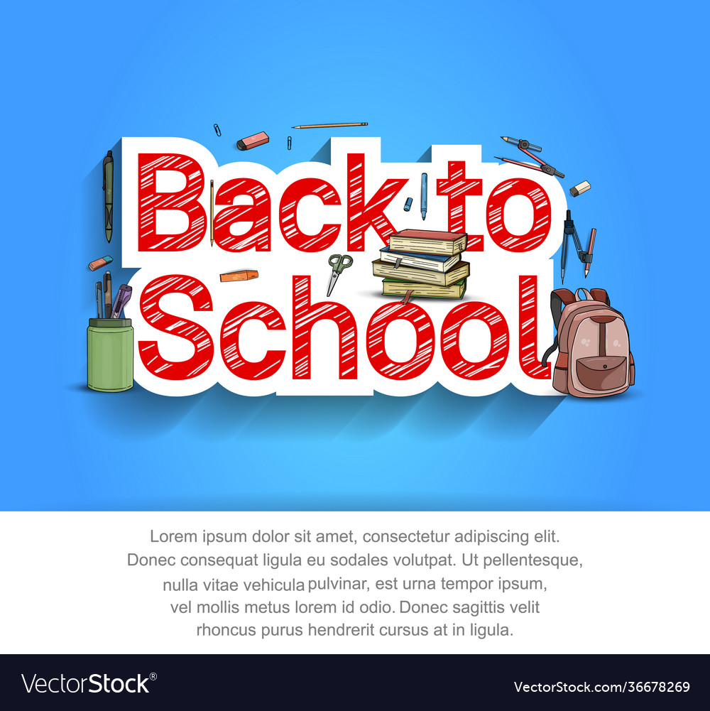 Back to school text design with colorful vector image Back to school text design with colorful