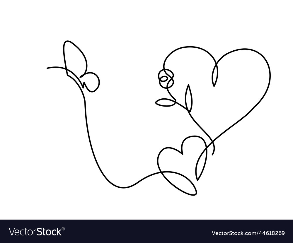 Flower heart symbol of love one line Royalty Free Vector