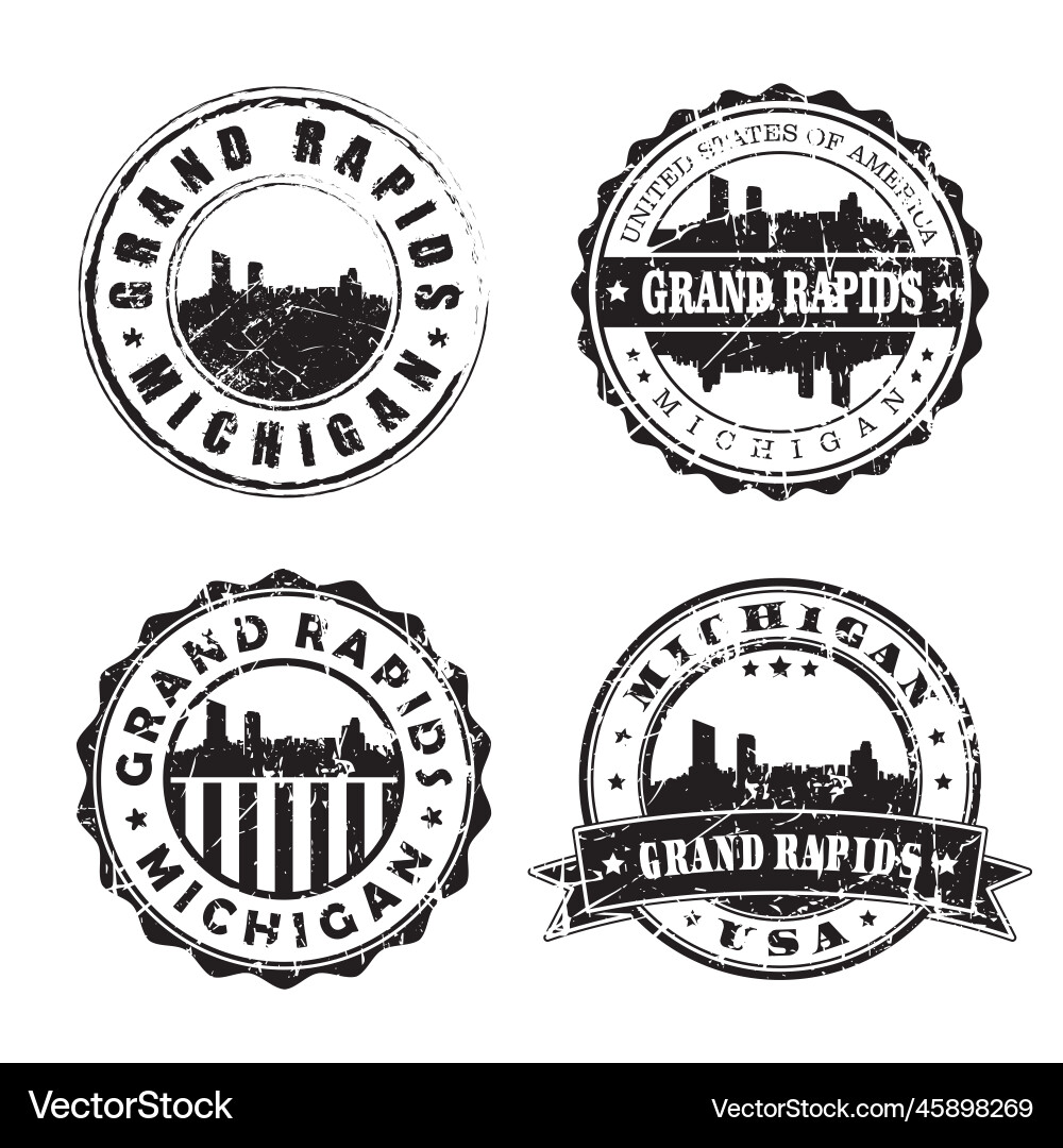 Grand rapids michigan stamp skyline postmark Vector Image