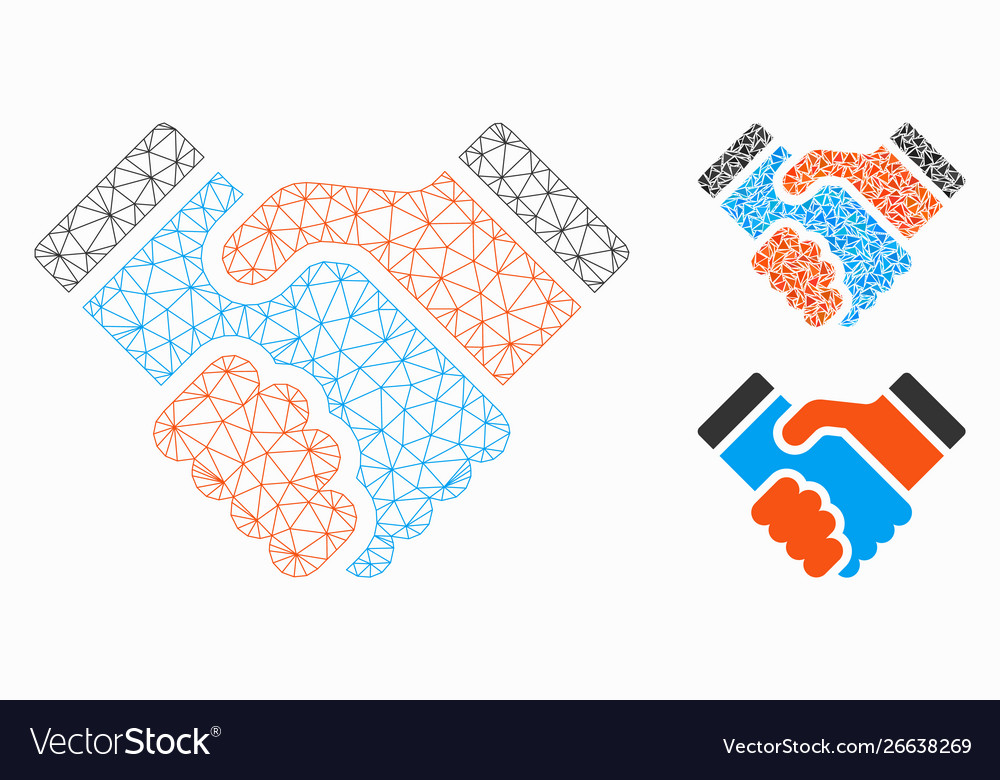Handshake mesh 2d model and triangle mosaic vector image Handshake mesh 2d model and triangle mosaic