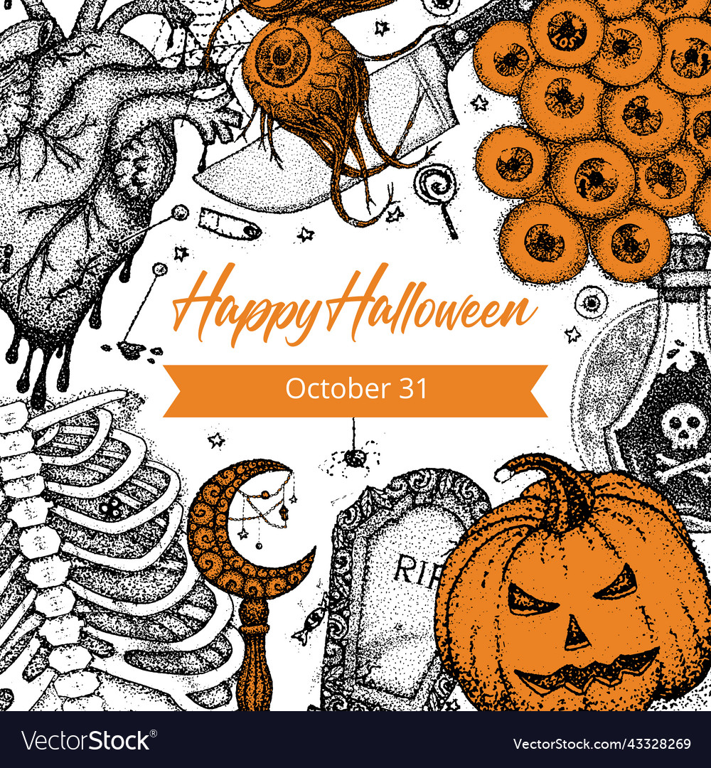 Happy halloween dotwork poster vector image Happy halloween dotwork poster