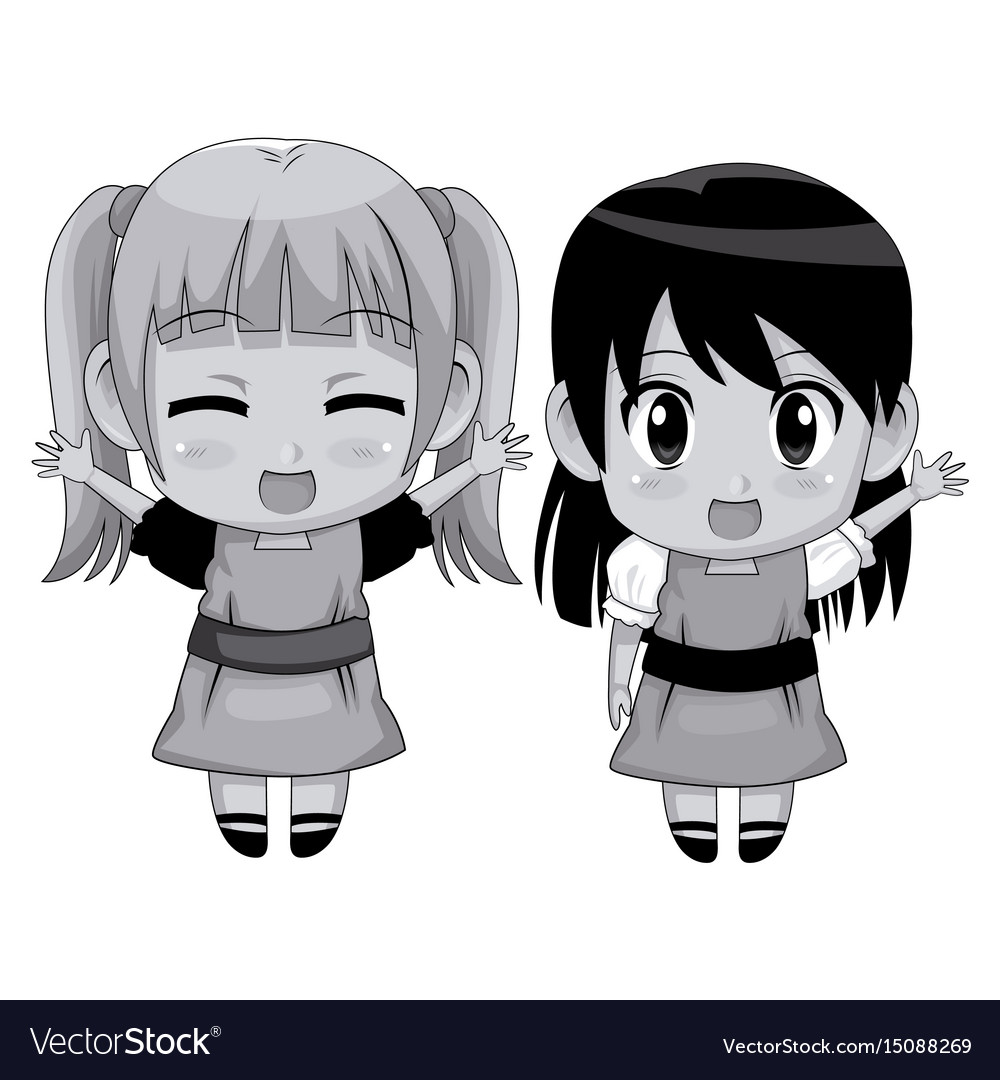 Monochrome Full Body Couple Cute Anime Girl Facial