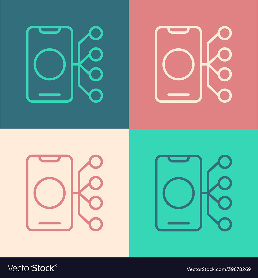 Pop art line neural network icon isolated on color Vector Image Pop art line neural network icon isolated on color