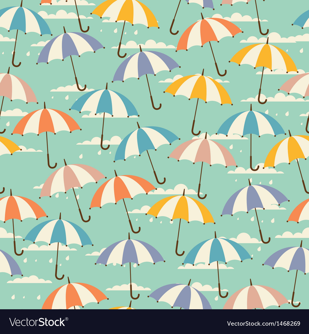 Seamless pattern in retro style with umbrellas