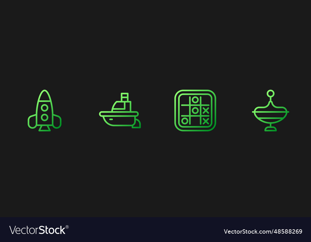 Set line tic tac toe game rocket ship toy