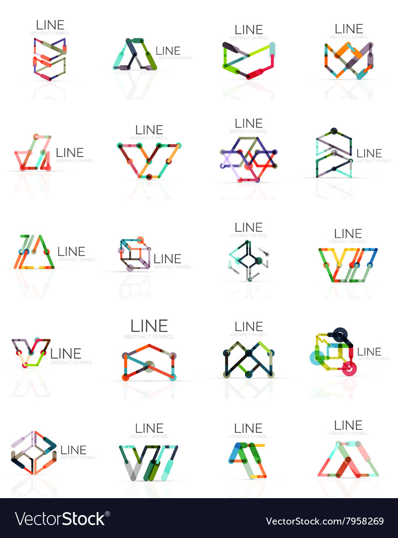 Set of linear abstract logos connected