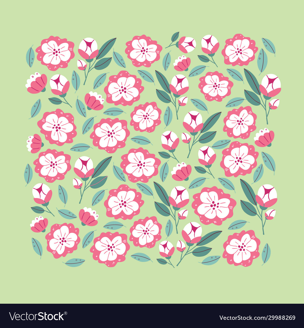 Square banner with spring flowers in bloom