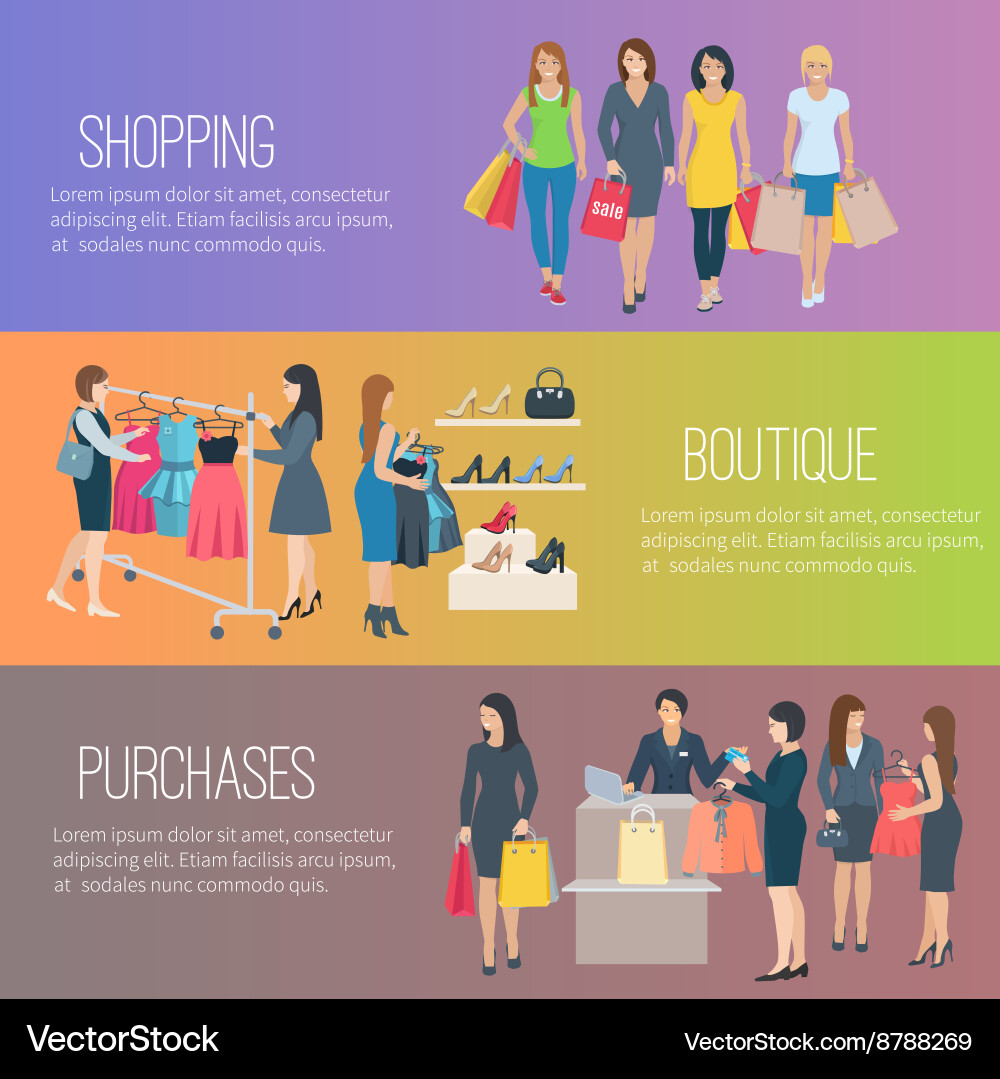 Woman Shopping Flat Banner Royalty Free Vector Image
