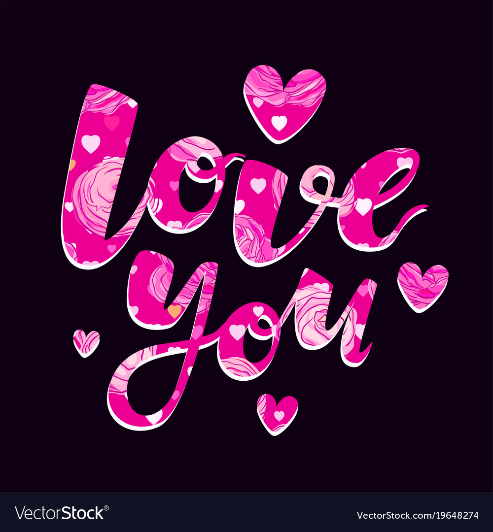 Blooming flowers patterned love you lettering Vector Image