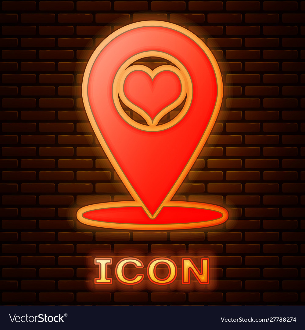 Glowing neon map pointer with heart icon isolated vector image Glowing neon map pointer with heart icon isolated